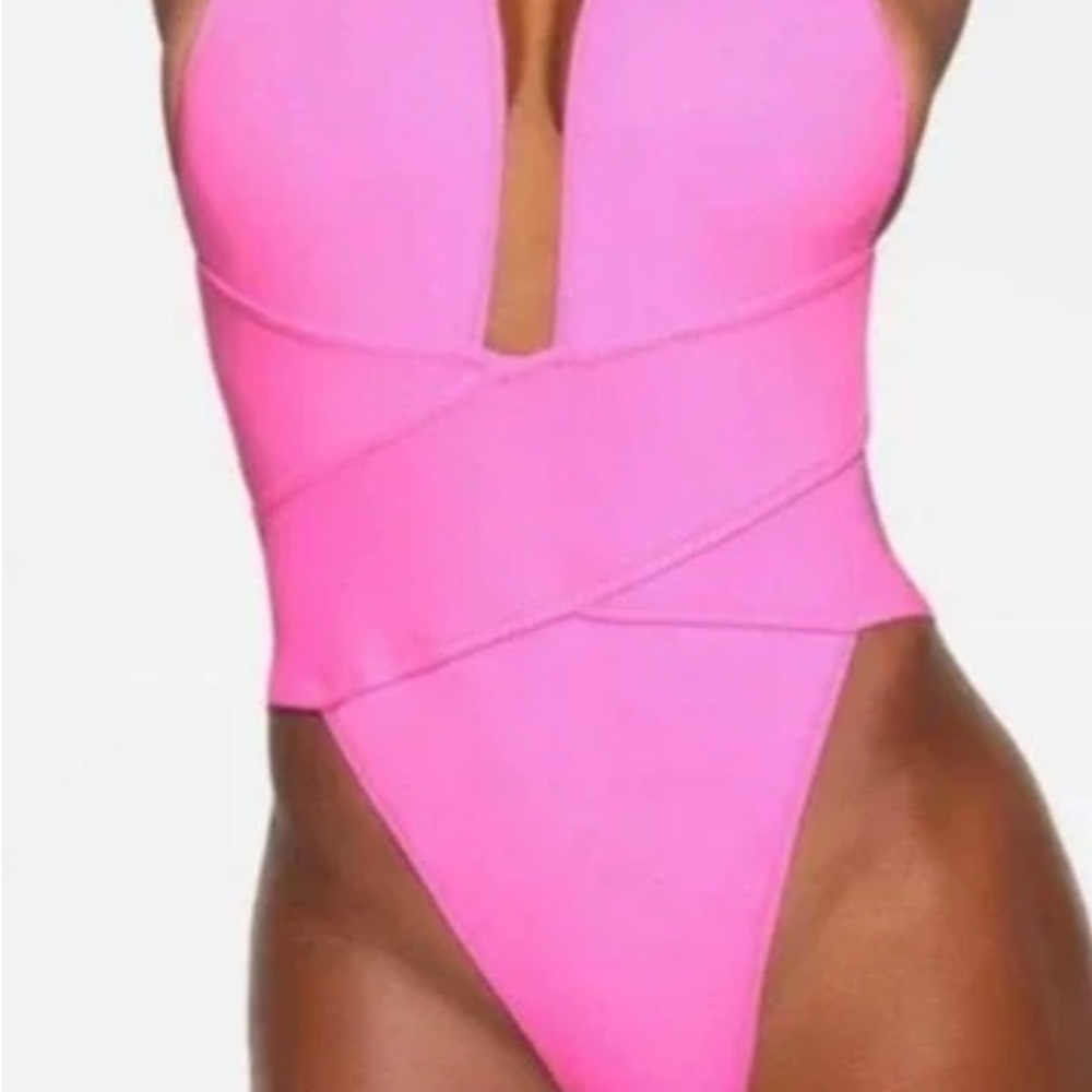 SKIMS recycled swim cut out plunge monokini TAFFY PINK nwt - Picture 7 of 9